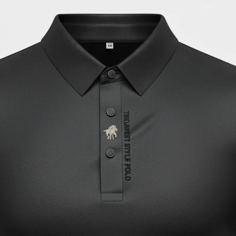 Detalle del cuello y los botones de la Polo Elite negra