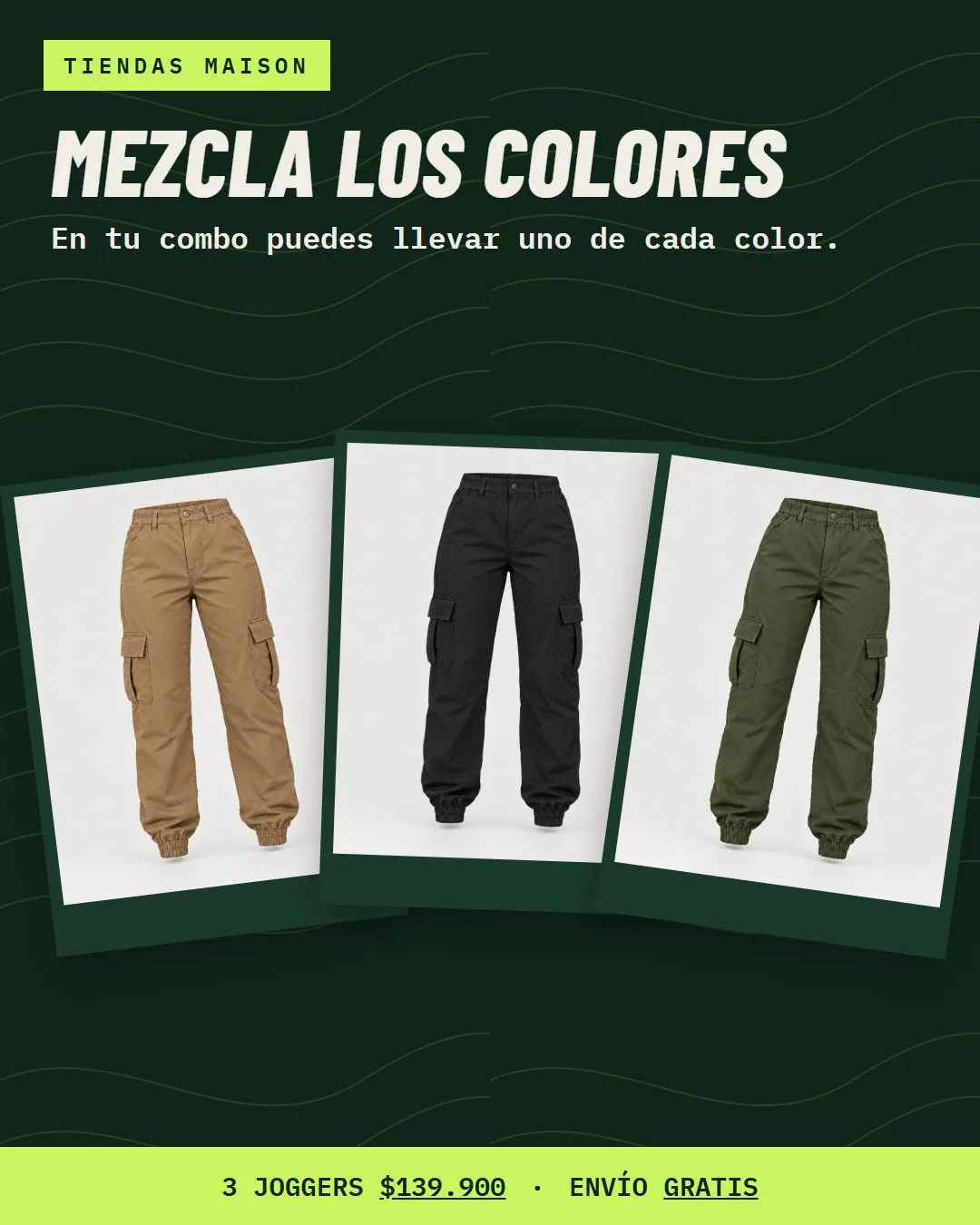 Mezcla los colores: en tu combo puedes llevar uno de cada color.