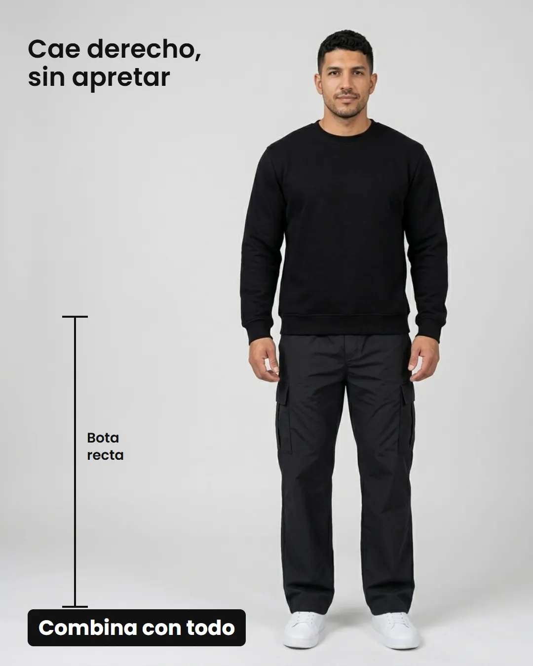 Bota recta que cae derecho, sin apretar. Combina con todo.
